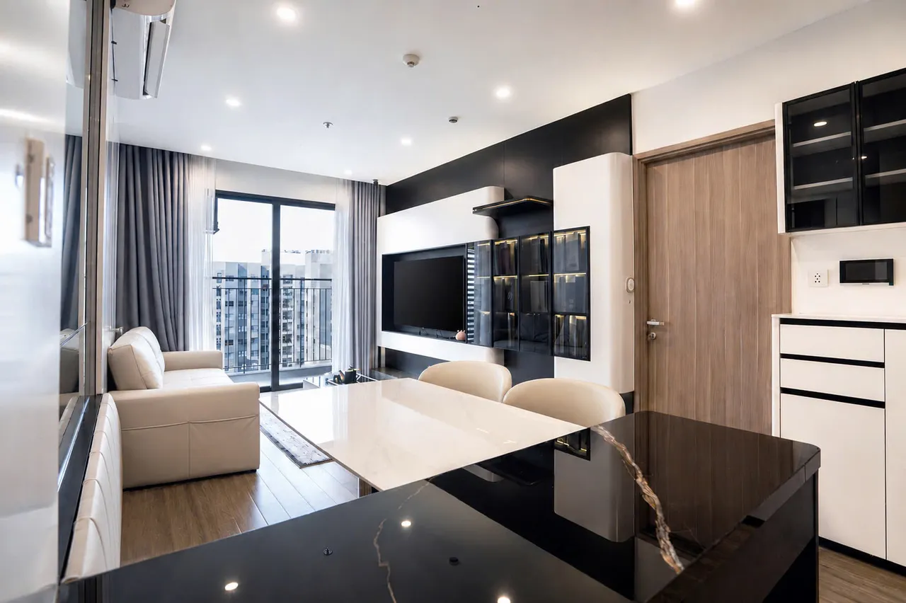 Căn 2PN Hiện đại — GS5 Vinhomes Smart City — phòng khách, hoàn thiện thực tế