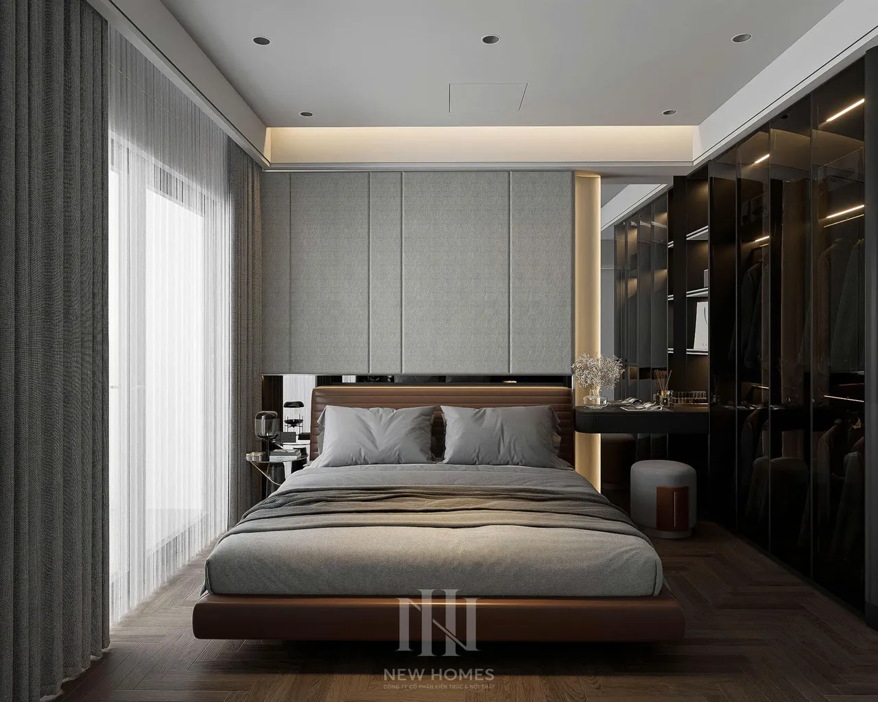 Căn 2PN Hiện đại — GS6 Vinhomes Smart City — phòng ngủ master, thiết kế 3d