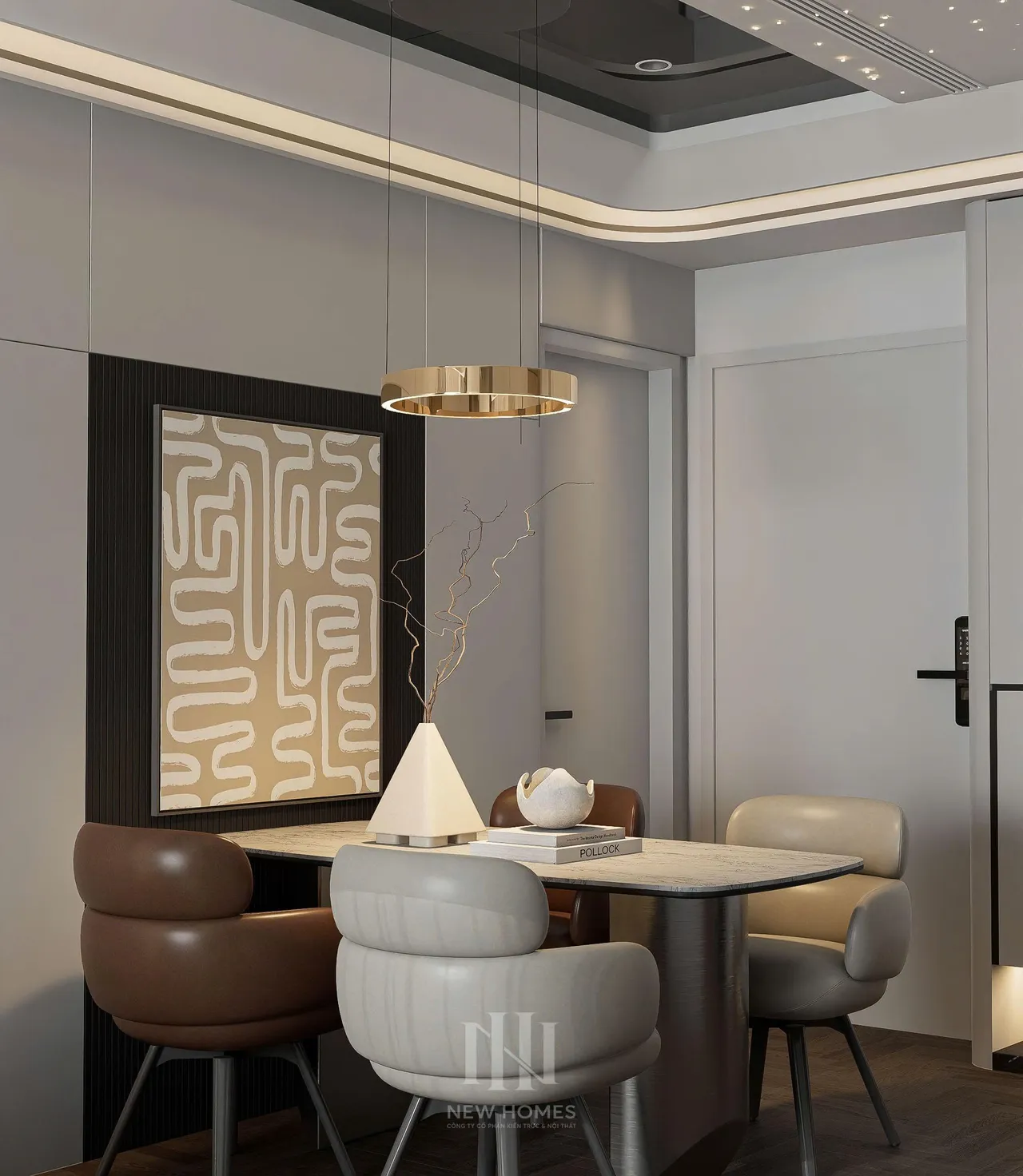 Căn 2PN Hiện đại — GS6 Vinhomes Smart City — bếp – phòng ăn, thiết kế 3d