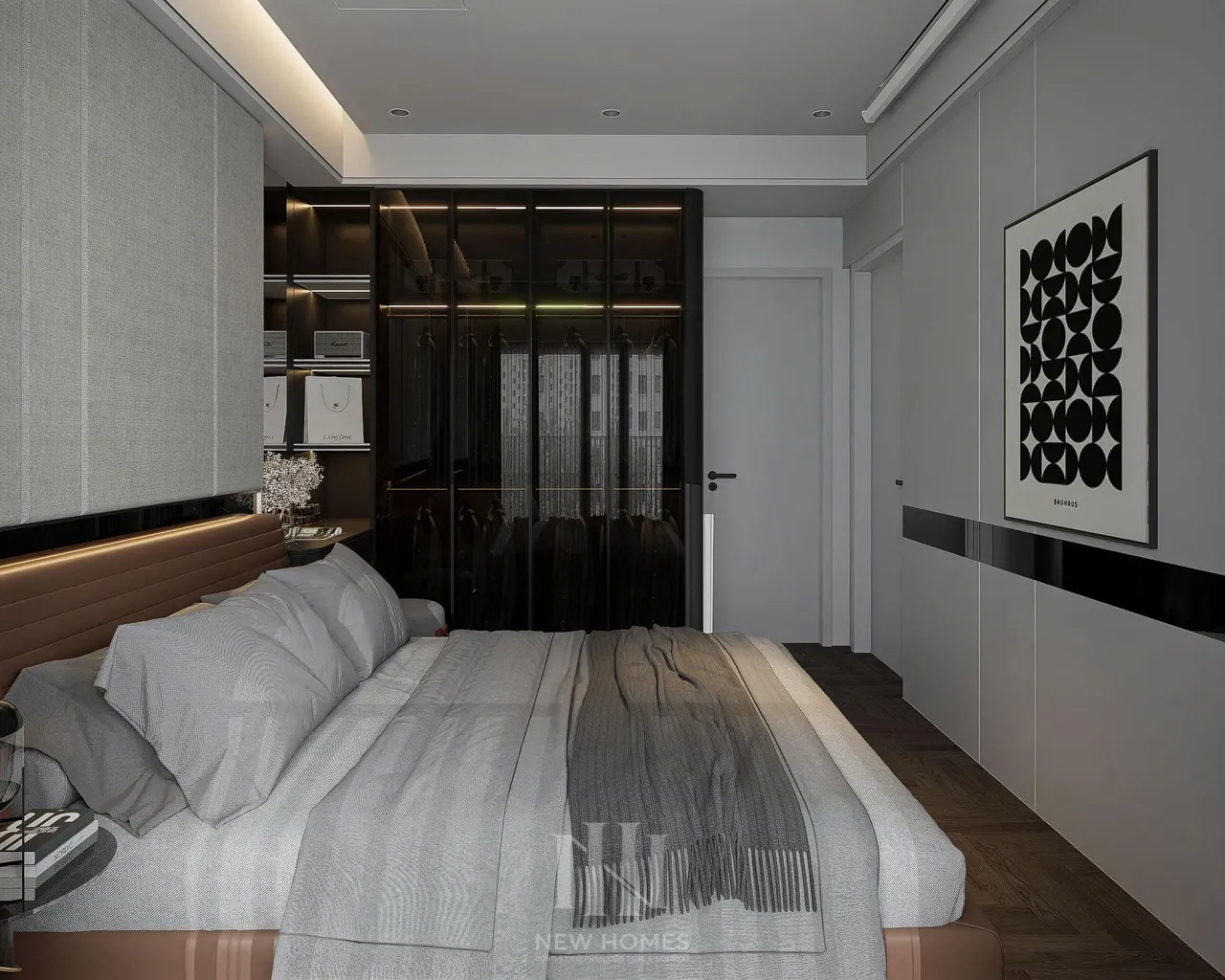 Căn 2PN Hiện đại — GS6 Vinhomes Smart City — phòng ngủ master, thiết kế 3d