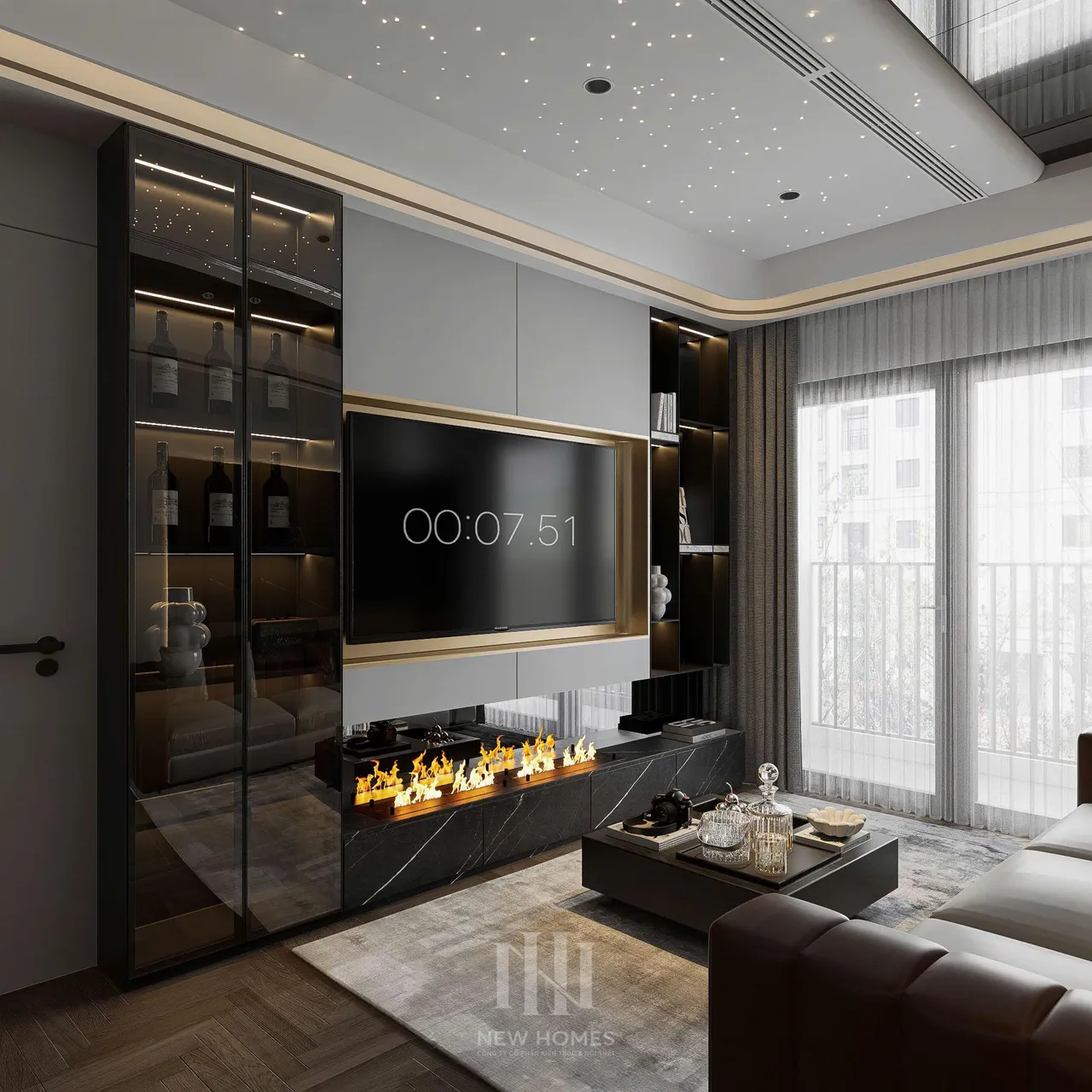 Căn 2PN Hiện đại — GS6 Vinhomes Smart City — phòng khách, thiết kế 3d
