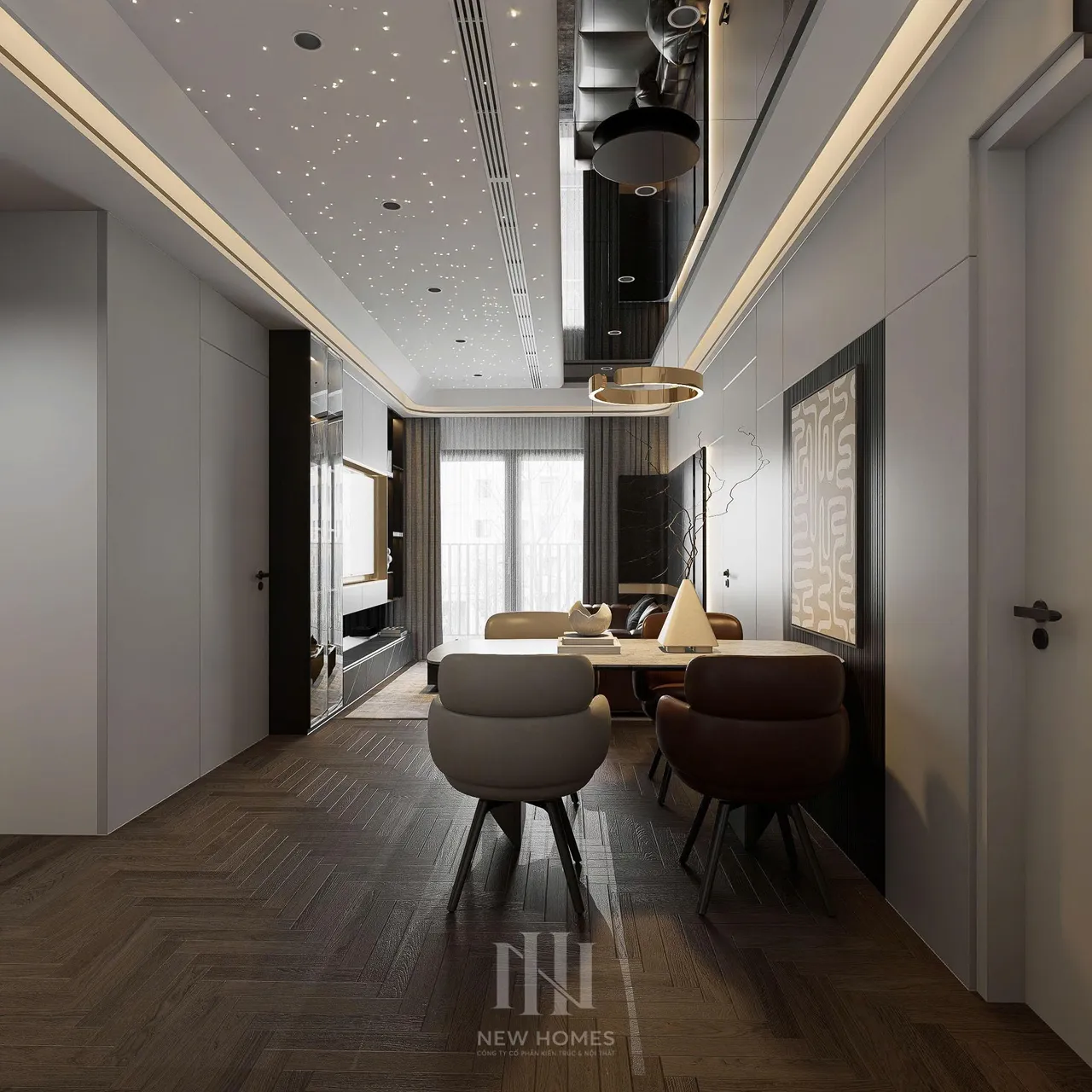 Căn 2PN Hiện đại — GS6 Vinhomes Smart City — bếp – phòng ăn, thiết kế 3d