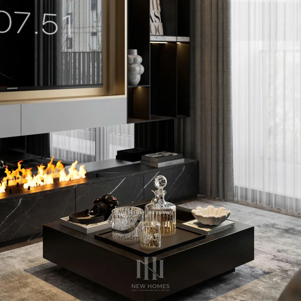 Căn 2PN Hiện đại — GS6 Vinhomes Smart City — phòng khách, thiết kế 3d
