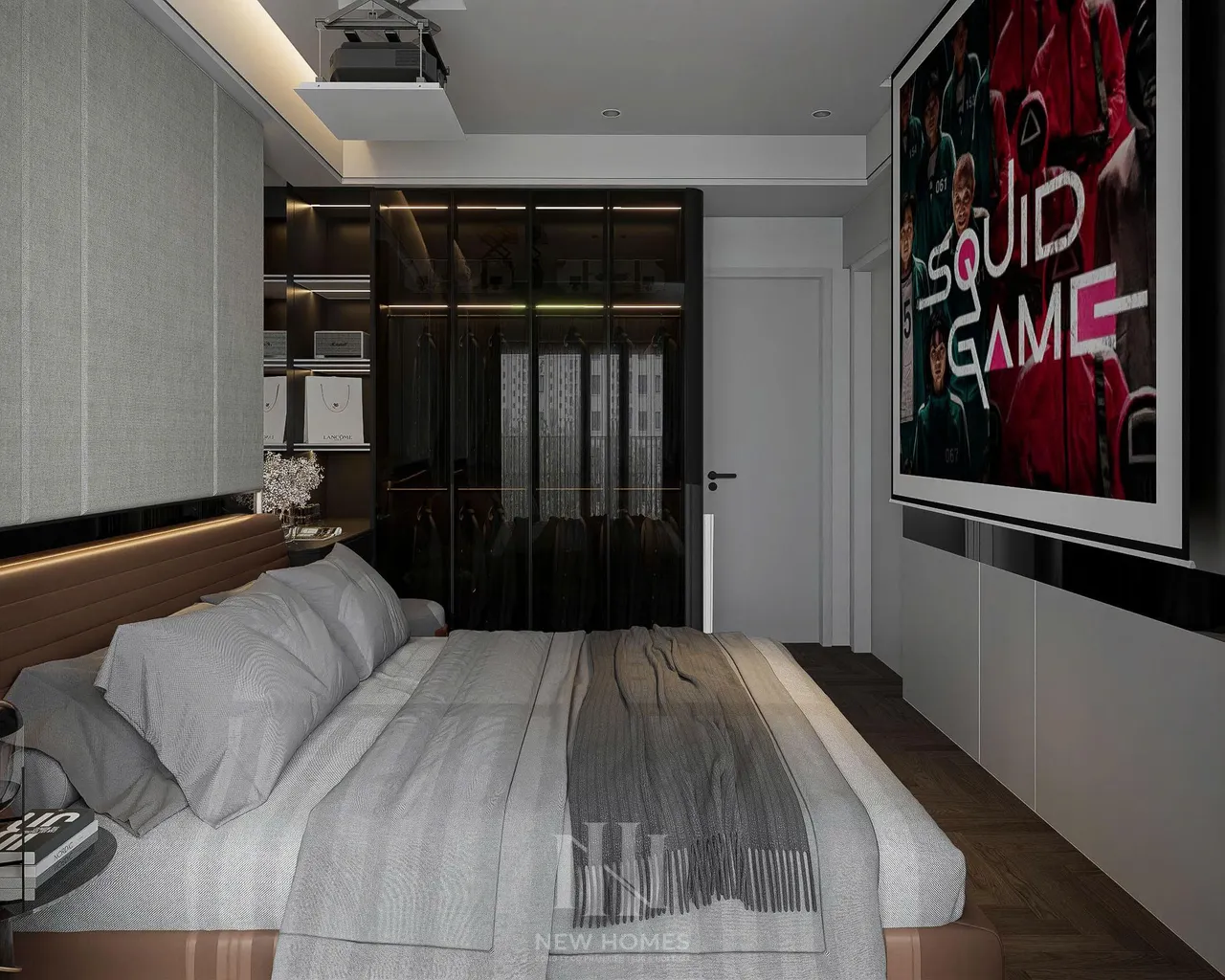 Căn 2PN Hiện đại — GS6 Vinhomes Smart City — phòng ngủ master, thiết kế 3d