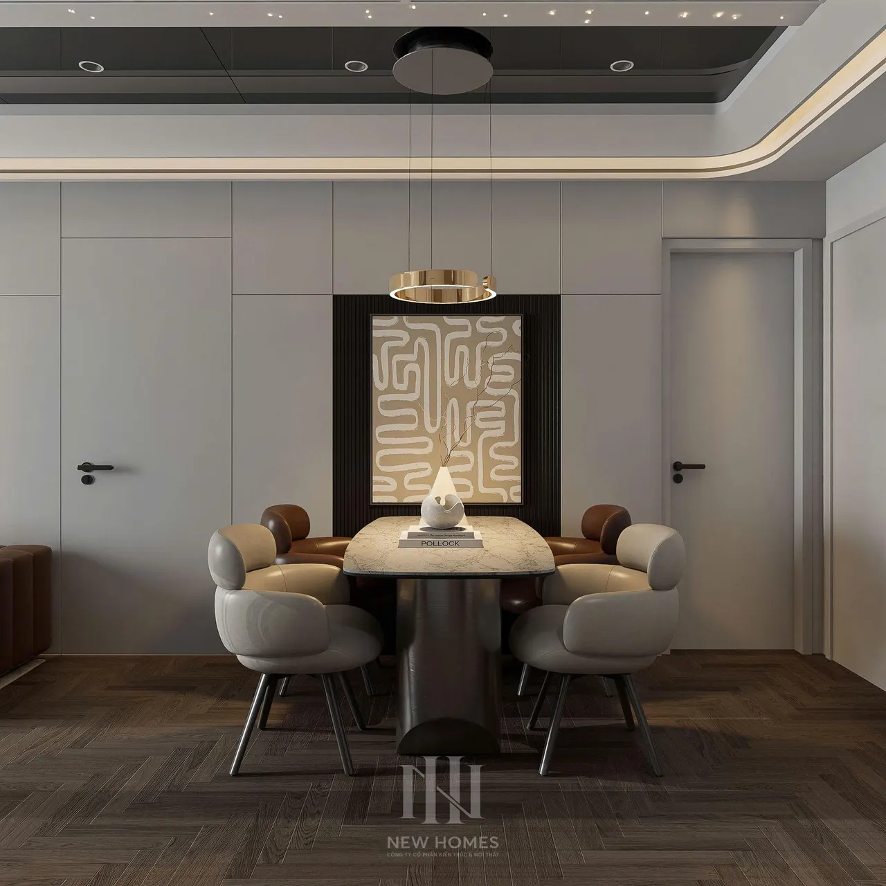 Căn 2PN Hiện đại — GS6 Vinhomes Smart City — bếp – phòng ăn, thiết kế 3d