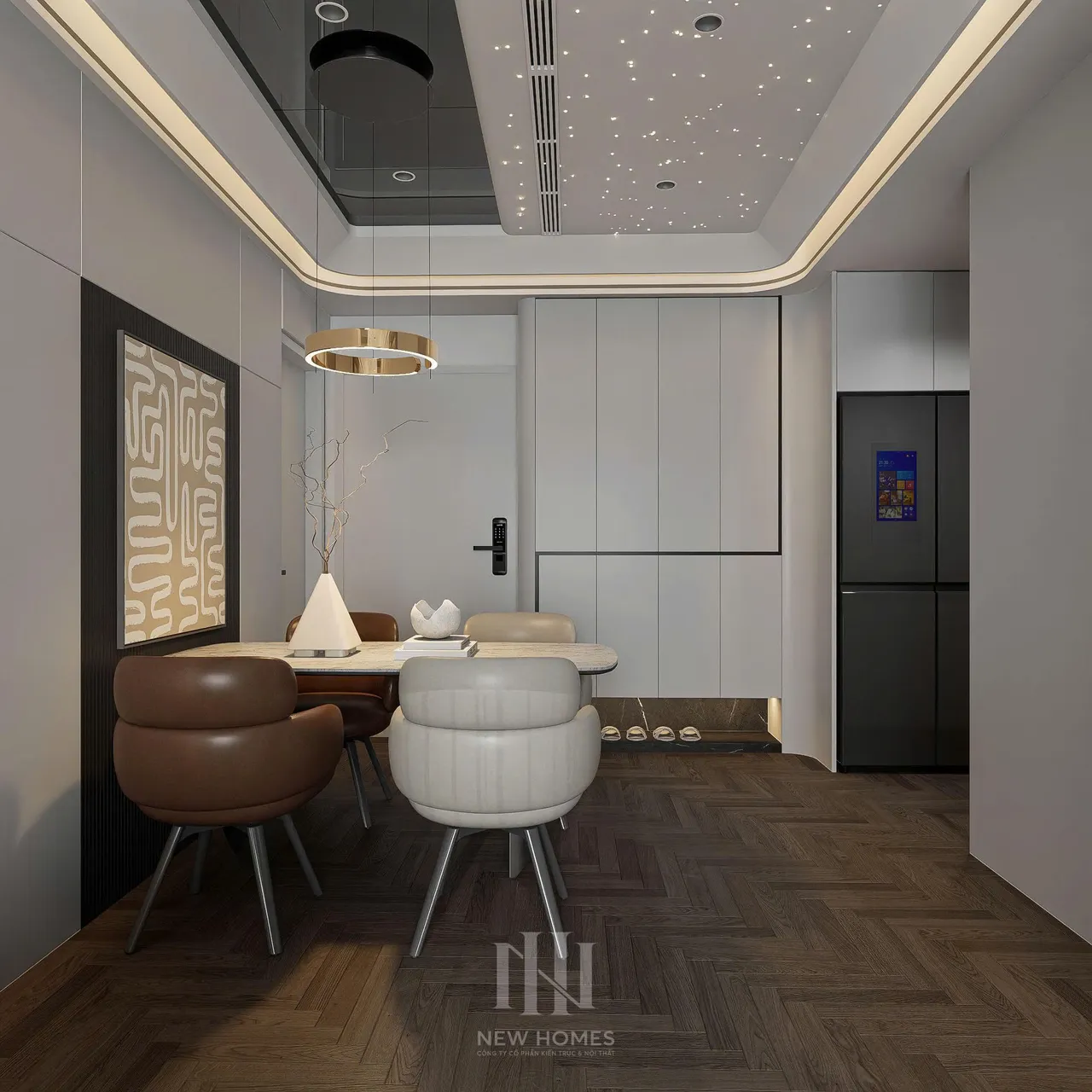 Căn 2PN Hiện đại — GS6 Vinhomes Smart City — bếp – phòng ăn, thiết kế 3d