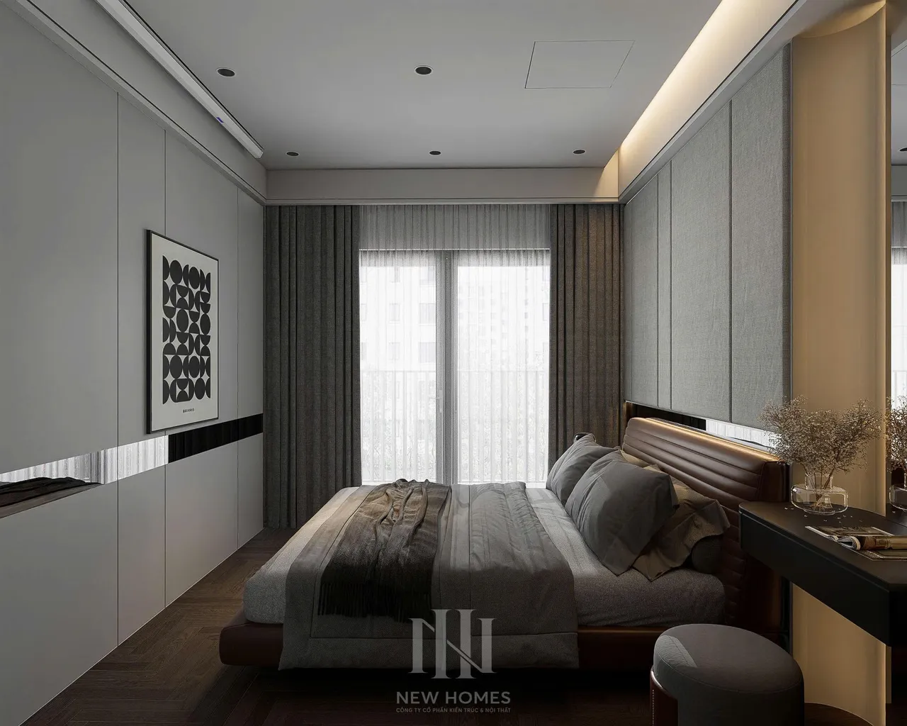 Căn 2PN Hiện đại — GS6 Vinhomes Smart City — phòng ngủ master, thiết kế 3d