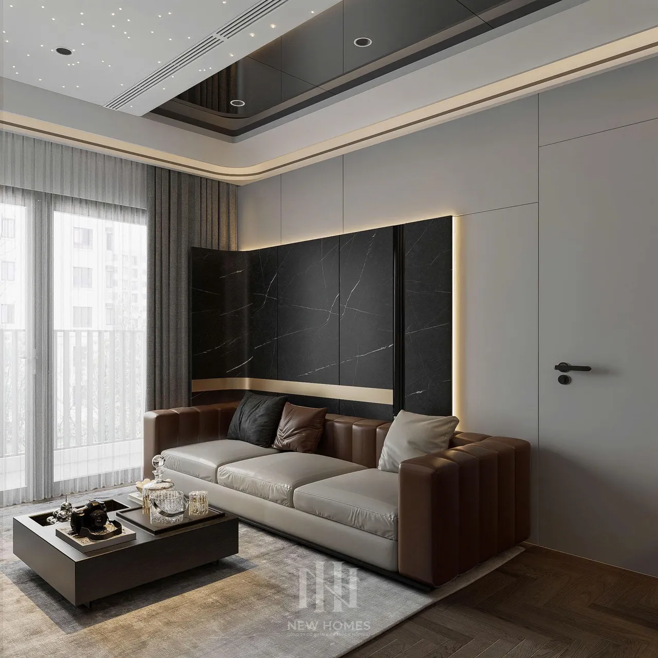 Căn 2PN Hiện đại — GS6 Vinhomes Smart City — phòng khách, thiết kế 3d