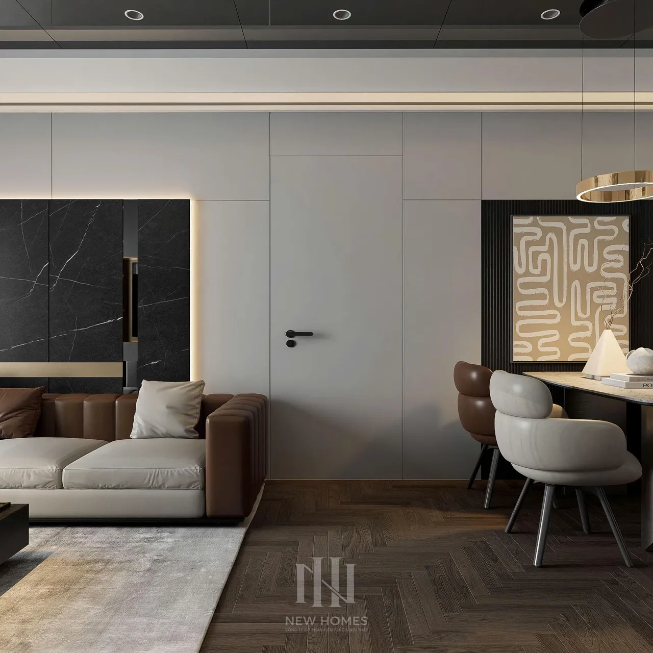 Căn 2PN Hiện đại — GS6 Vinhomes Smart City — phòng khách, thiết kế 3d