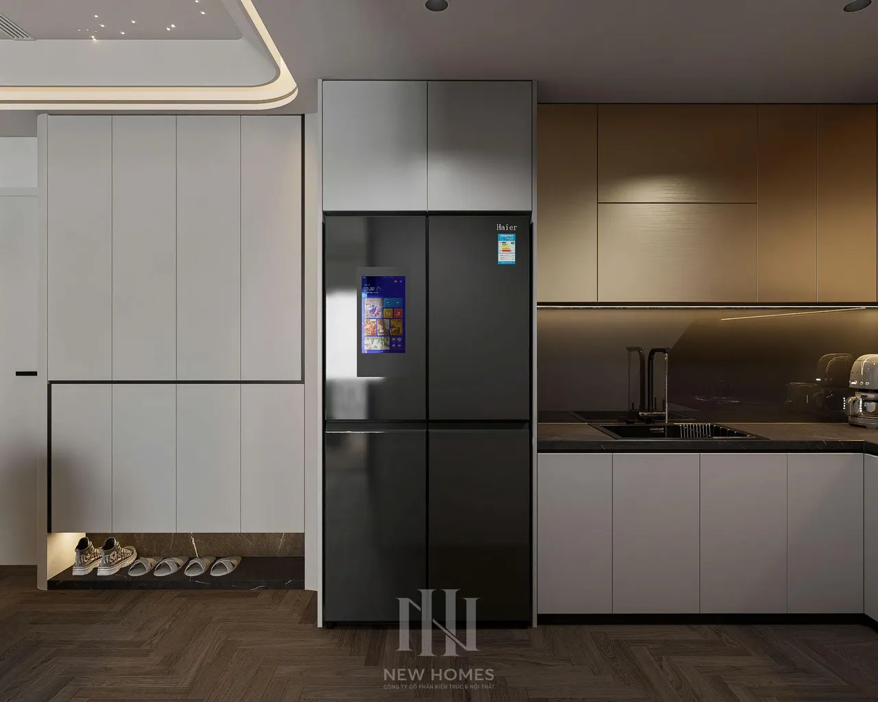 Căn 2PN Hiện đại — GS6 Vinhomes Smart City — bếp – phòng ăn, thiết kế 3d