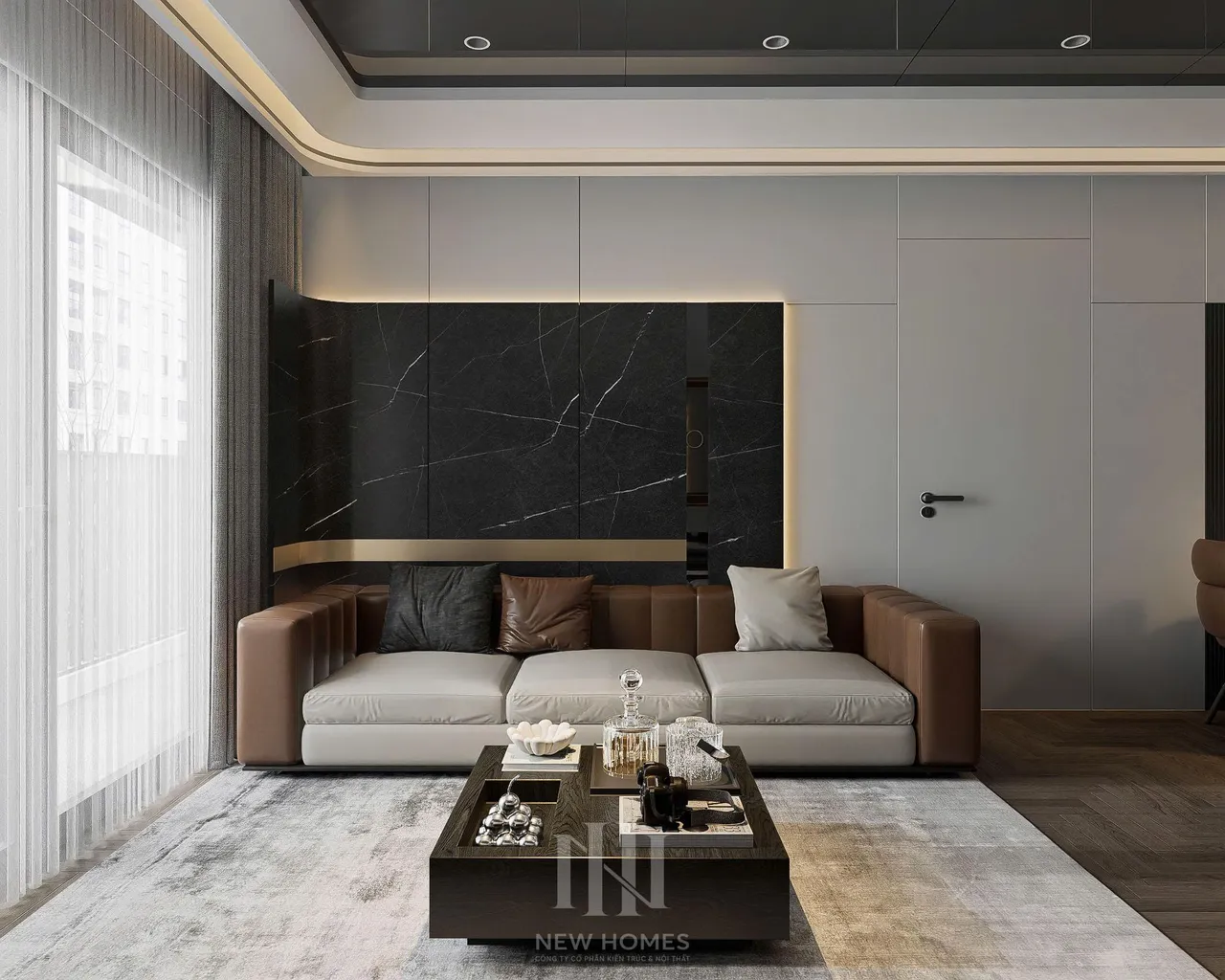 Căn 2PN Hiện đại — GS6 Vinhomes Smart City — phòng khách, thiết kế 3d