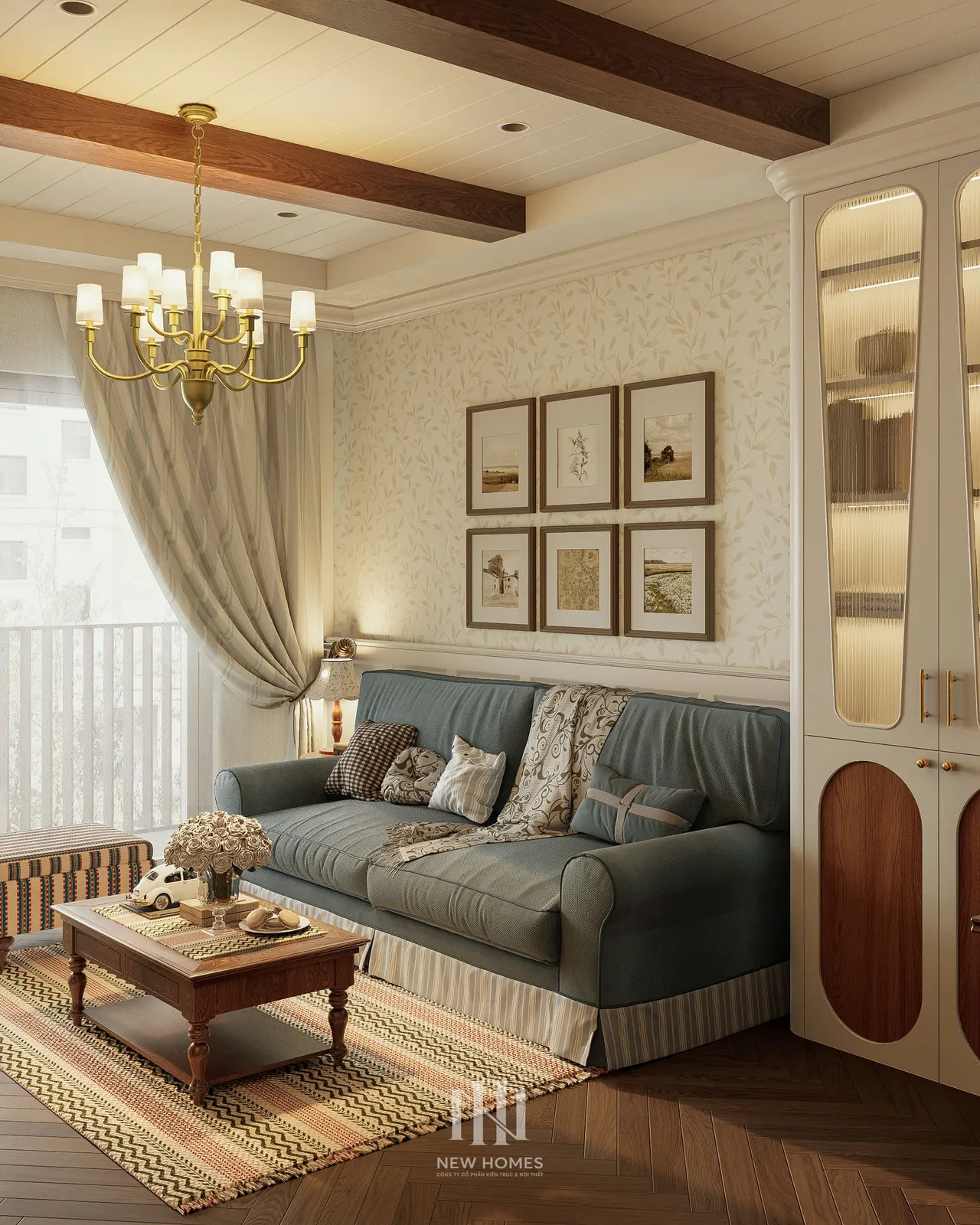 Căn 2PN — GS6 Vinhomes Smart City — phòng khách, thiết kế 3d