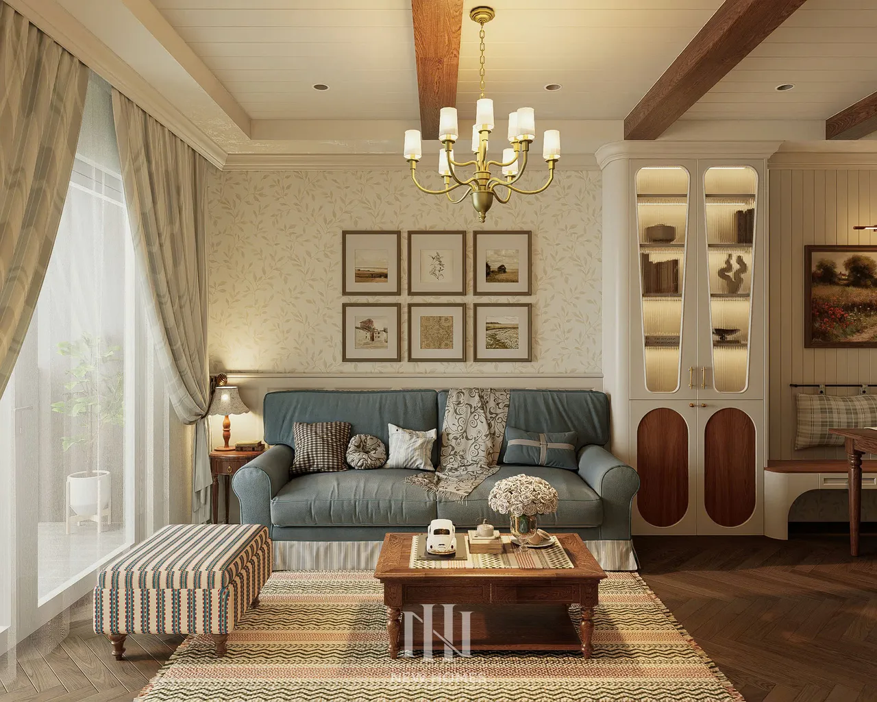 Căn 2PN — GS6 Vinhomes Smart City — phòng khách, thiết kế 3d