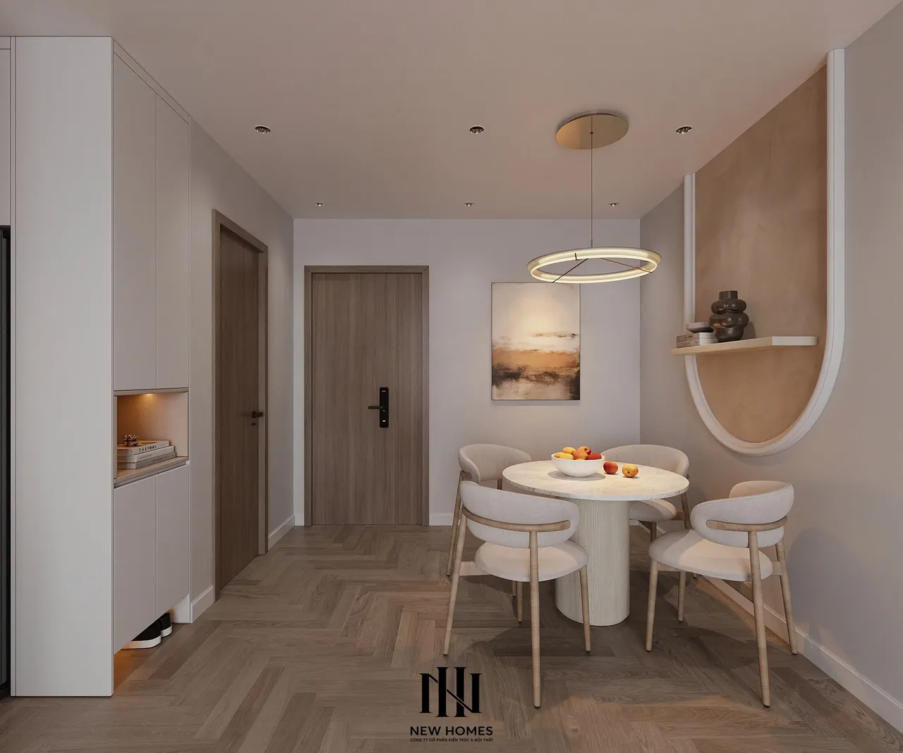 Căn 2PN Hiện đại — GS6 Vinhomes Smart City — bếp – phòng ăn, thiết kế 3d