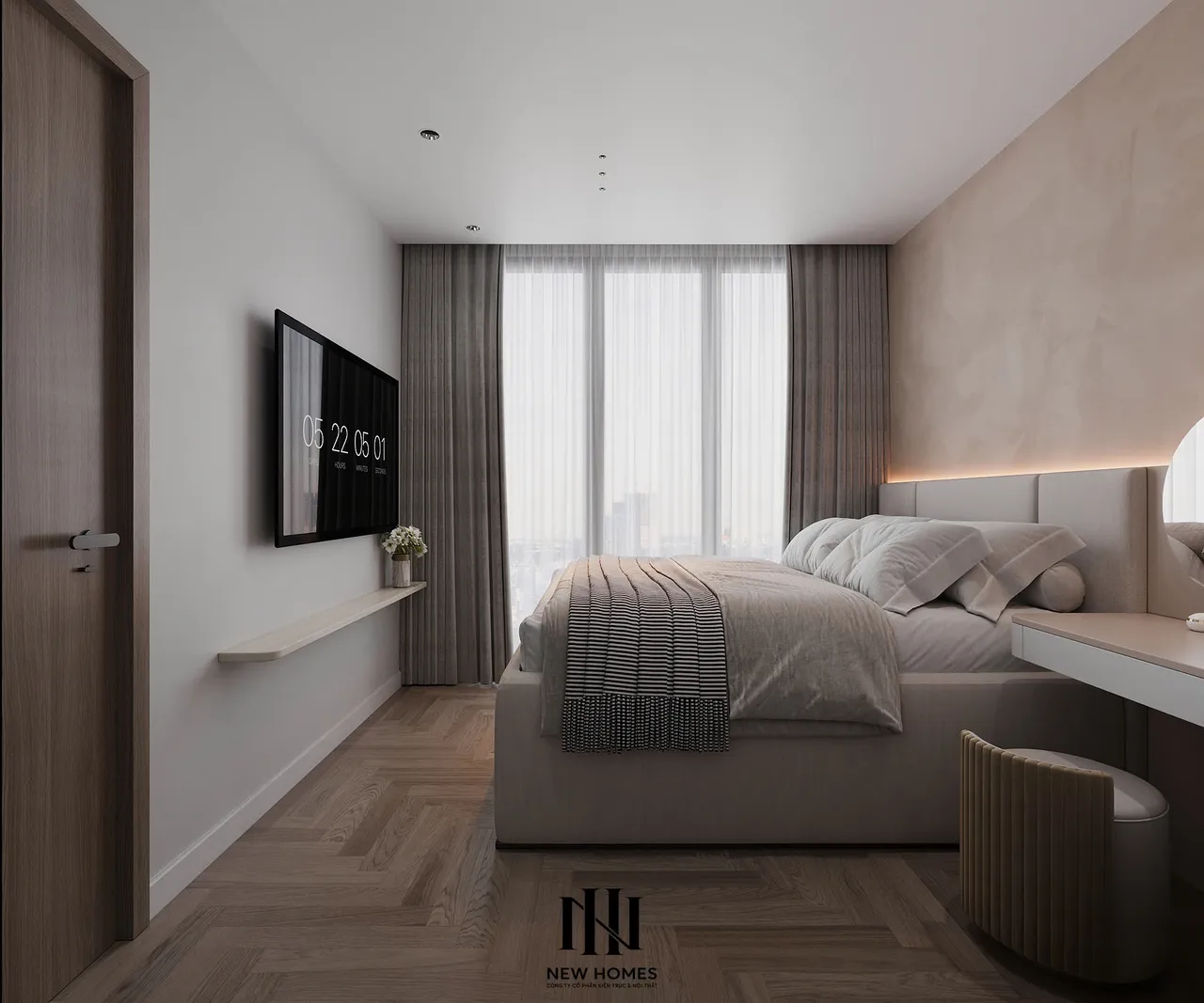 Căn 2PN Hiện đại — GS6 Vinhomes Smart City — phòng ngủ 2, thiết kế 3d