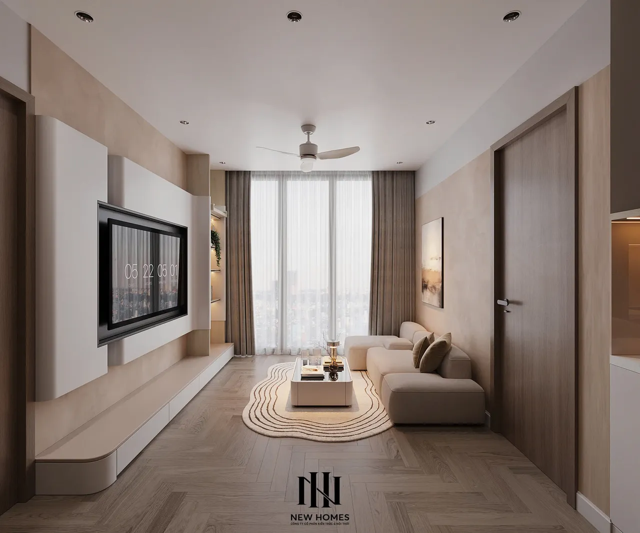 Căn 2PN Hiện đại — GS6 Vinhomes Smart City — phòng khách, thiết kế 3d