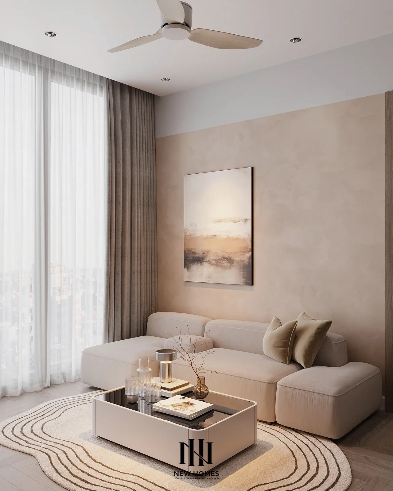 Căn 2PN Hiện đại — GS6 Vinhomes Smart City — phòng khách, thiết kế 3d
