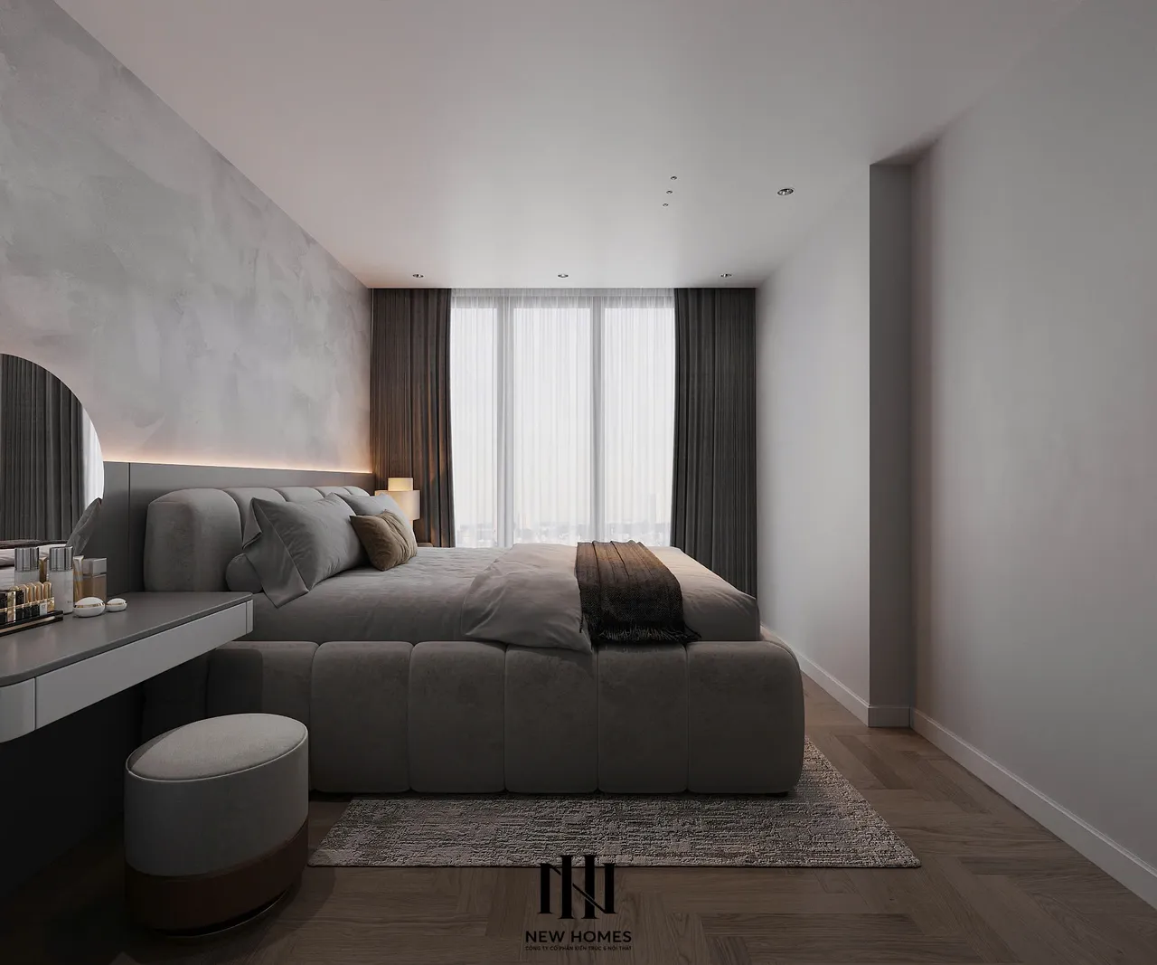 Căn 2PN Hiện đại — GS6 Vinhomes Smart City — phòng ngủ master, thiết kế 3d