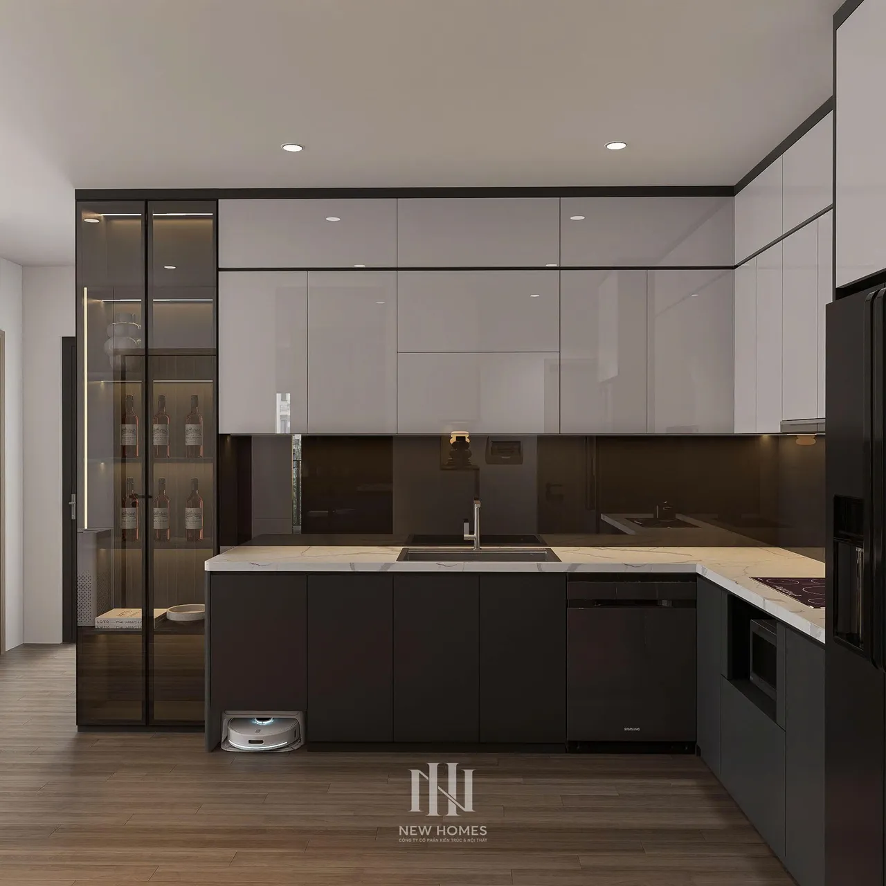 Căn 3PN Hiện đại — GS6 Vinhomes Smart City — bếp – phòng ăn, thiết kế 3d