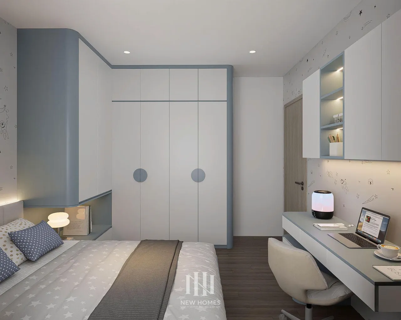 Căn 3PN Hiện đại — GS6 Vinhomes Smart City — phòng ngủ 2, thiết kế 3d