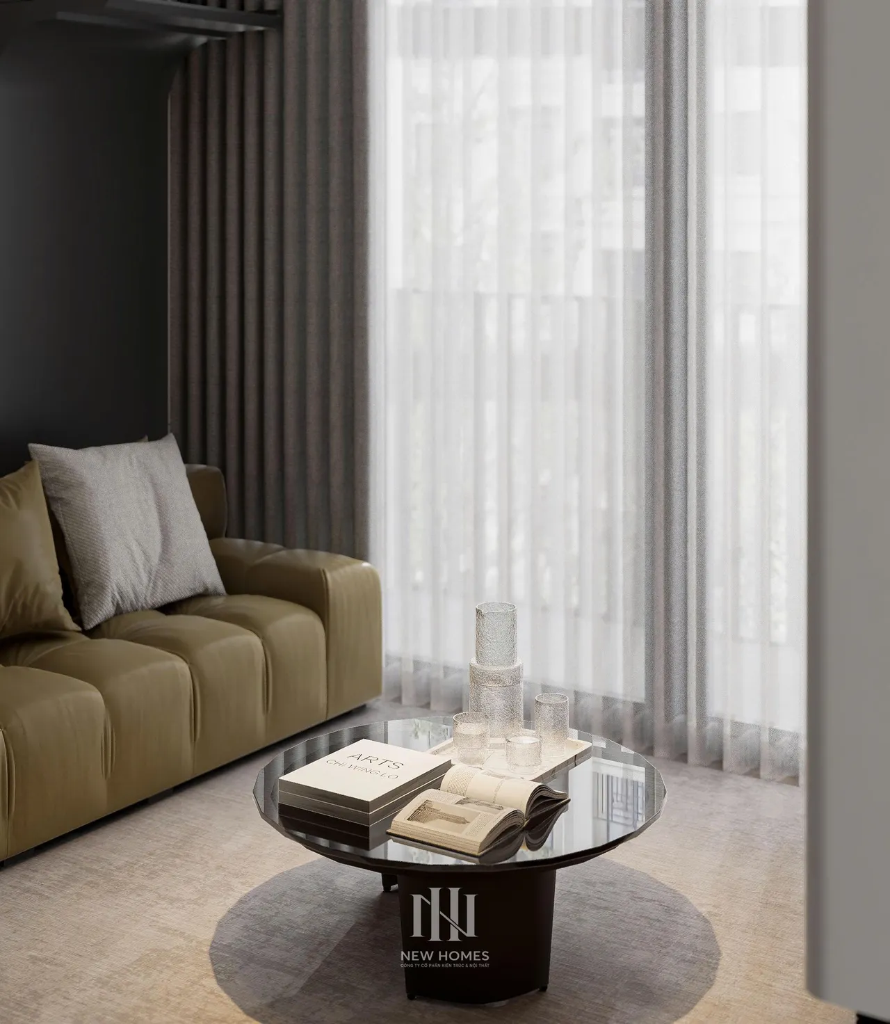 Căn 3PN Hiện đại — GS6 Vinhomes Smart City — phòng khách, thiết kế 3d