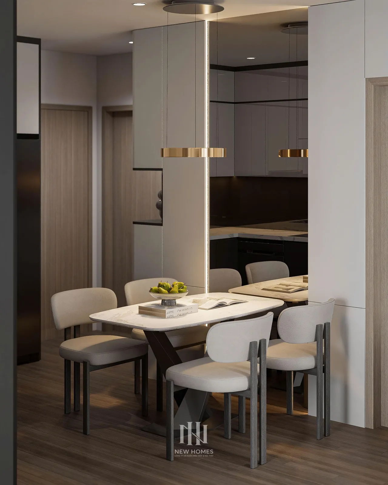 Căn 3PN Hiện đại — GS6 Vinhomes Smart City — bếp – phòng ăn, thiết kế 3d
