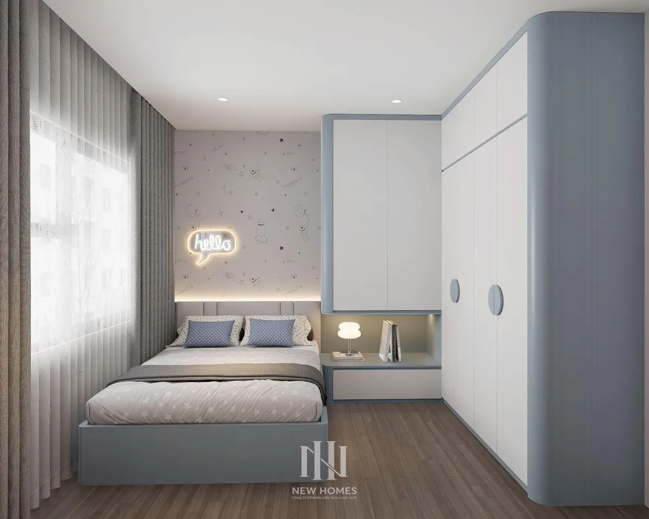 Căn 3PN Hiện đại — GS6 Vinhomes Smart City — phòng ngủ 2, thiết kế 3d
