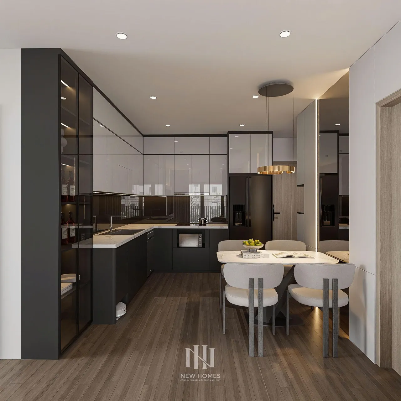 Căn 3PN Hiện đại — GS6 Vinhomes Smart City — bếp – phòng ăn, thiết kế 3d