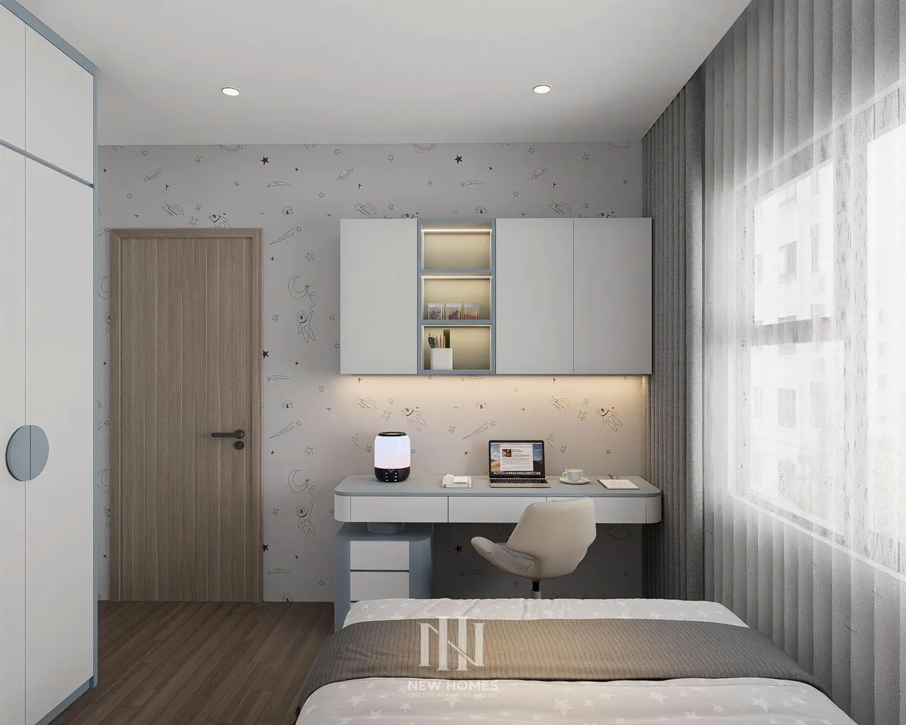 Căn 3PN Hiện đại — GS6 Vinhomes Smart City — phòng ngủ 2, thiết kế 3d