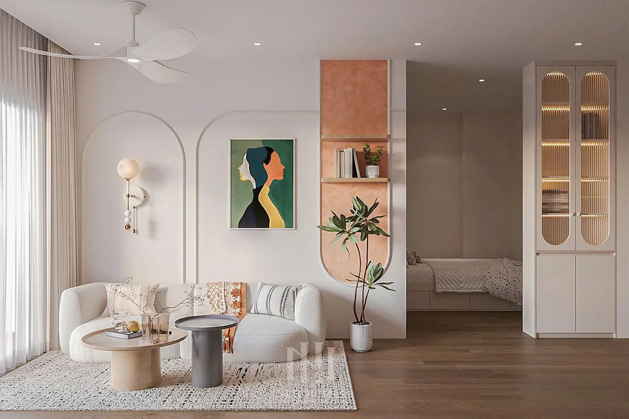 Căn 2PN Hiện đại — GS6 Vinhomes Smart City — phòng khách, thiết kế 3d