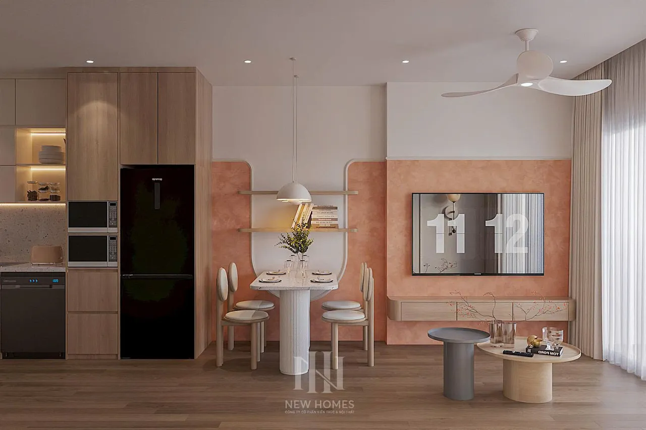 Căn 2PN Hiện đại — GS6 Vinhomes Smart City — bếp – phòng ăn, thiết kế 3d