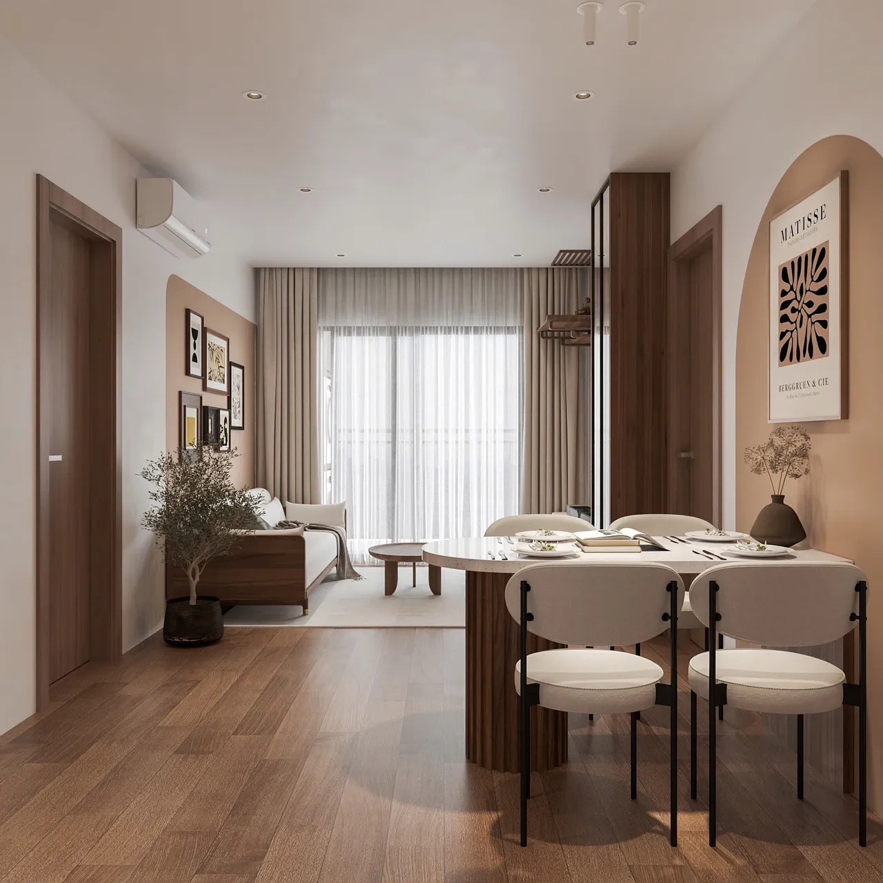 Căn 1PN Hiện đại — GS6 Vinhomes Smart City — bếp – phòng ăn, thiết kế 3d