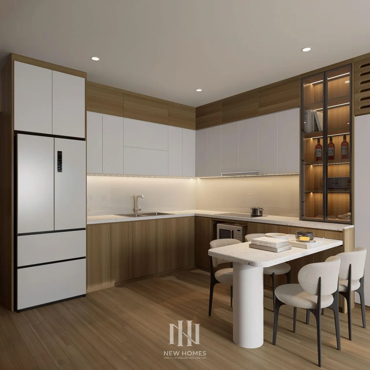 Căn 1PN Hiện đại — GS6 Vinhomes Smart City — bếp – phòng ăn, thiết kế 3d