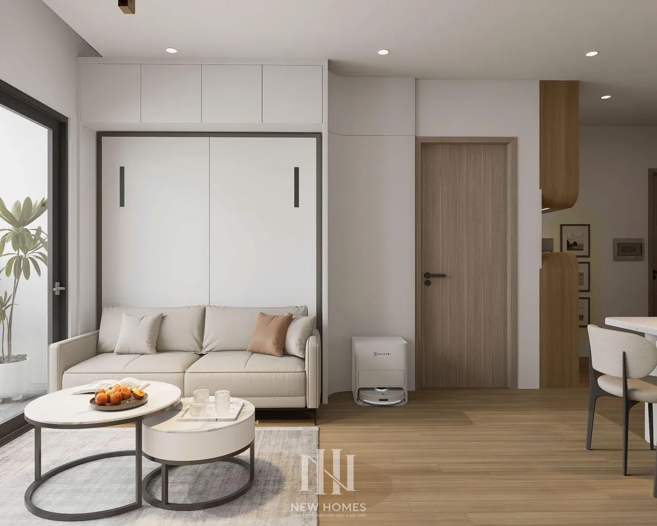 Căn 1PN Hiện đại — GS6 Vinhomes Smart City — phòng khách, thiết kế 3d
