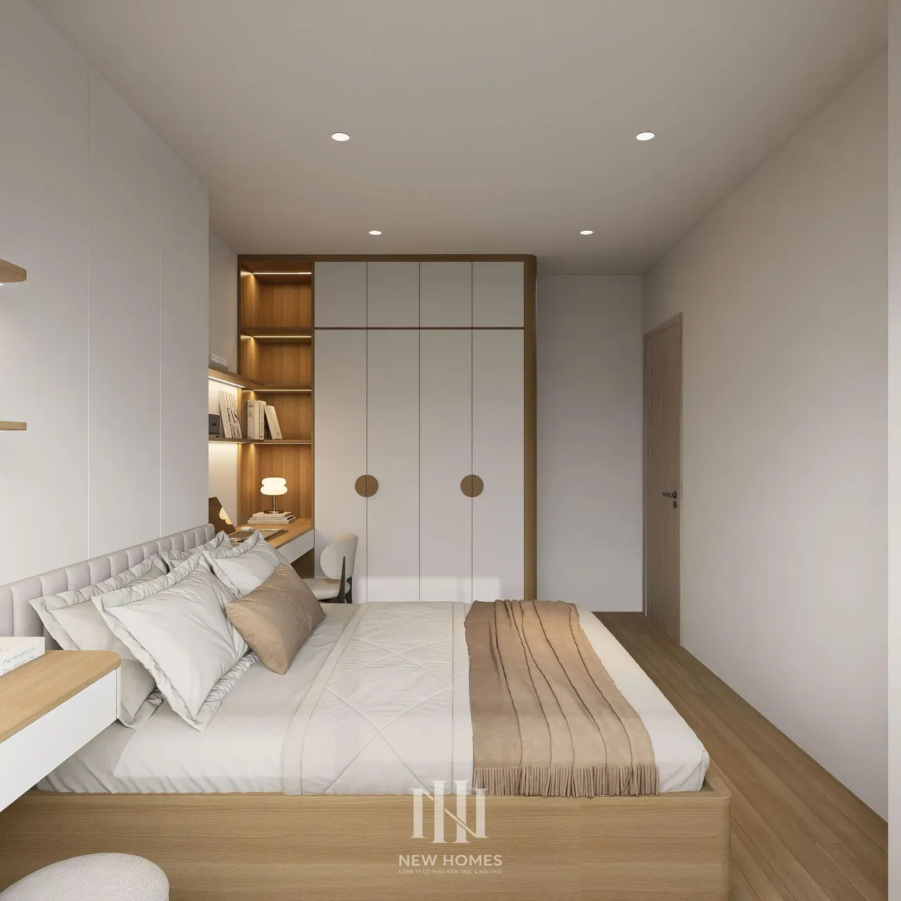 Căn 1PN Hiện đại — GS6 Vinhomes Smart City — phòng ngủ master, thiết kế 3d