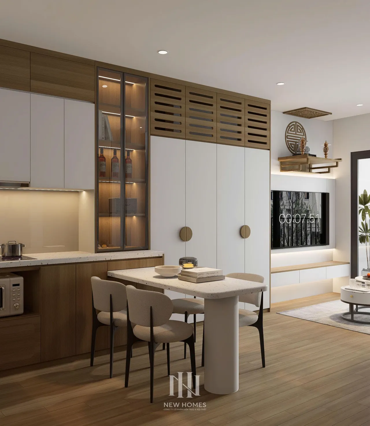 Căn 1PN Hiện đại — GS6 Vinhomes Smart City — bếp – phòng ăn, thiết kế 3d
