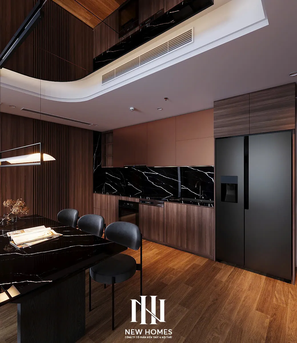 Căn 2PN Hiện đại — GS6 Vinhomes Smart City — bếp – phòng ăn, thiết kế 3d