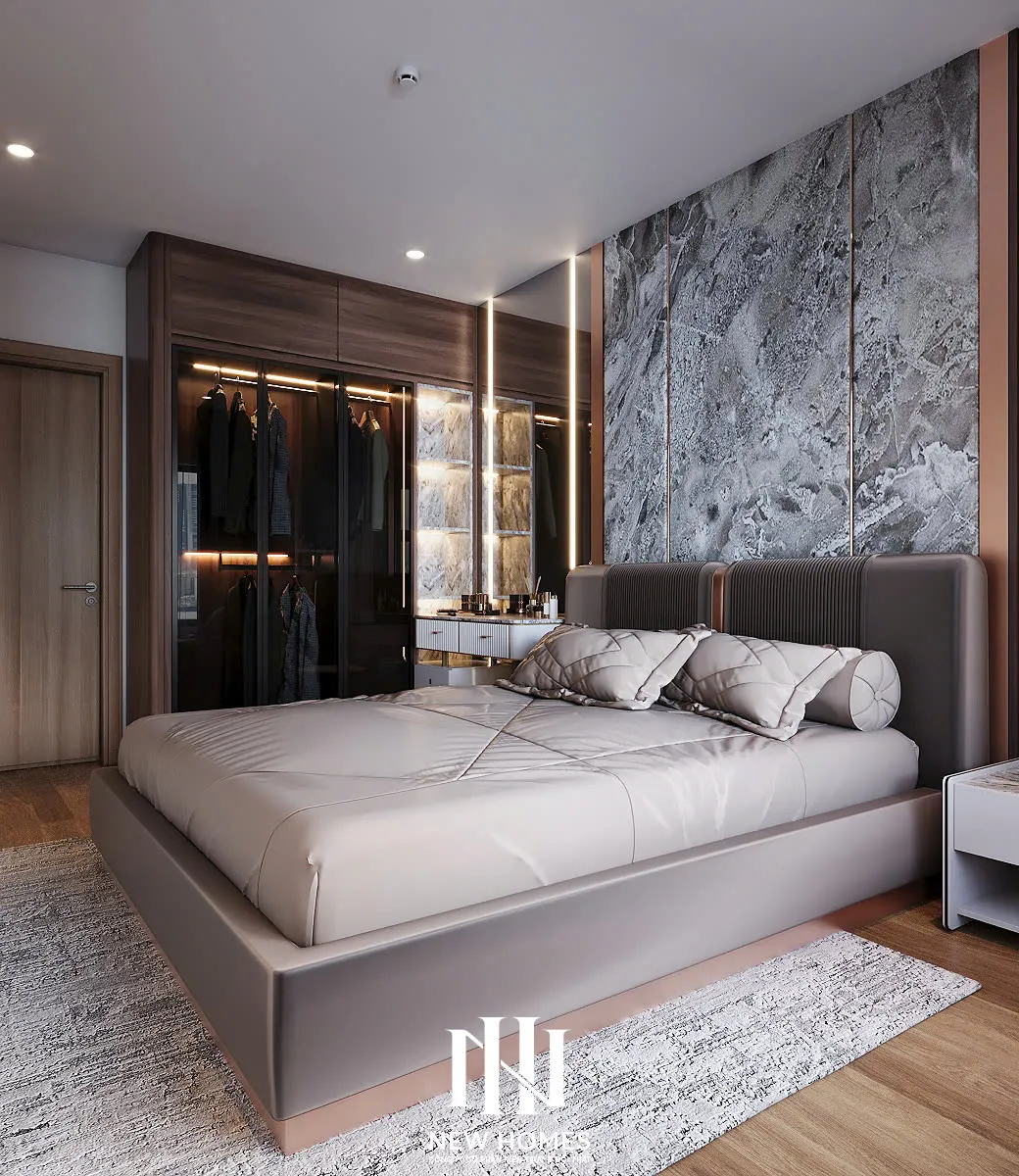 Căn 2PN Hiện đại — GS6 Vinhomes Smart City — phòng ngủ master, thiết kế 3d