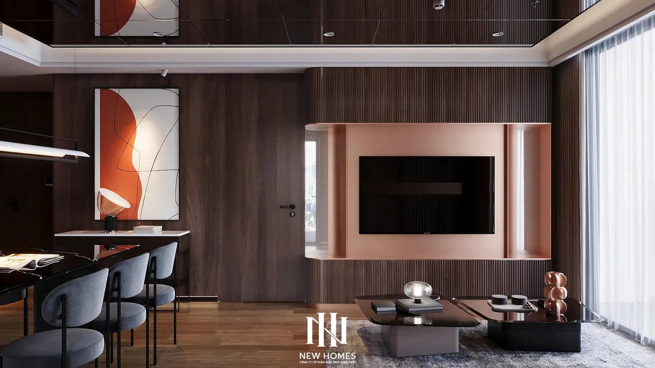 Căn 2PN Hiện đại — GS6 Vinhomes Smart City — phòng khách, thiết kế 3d