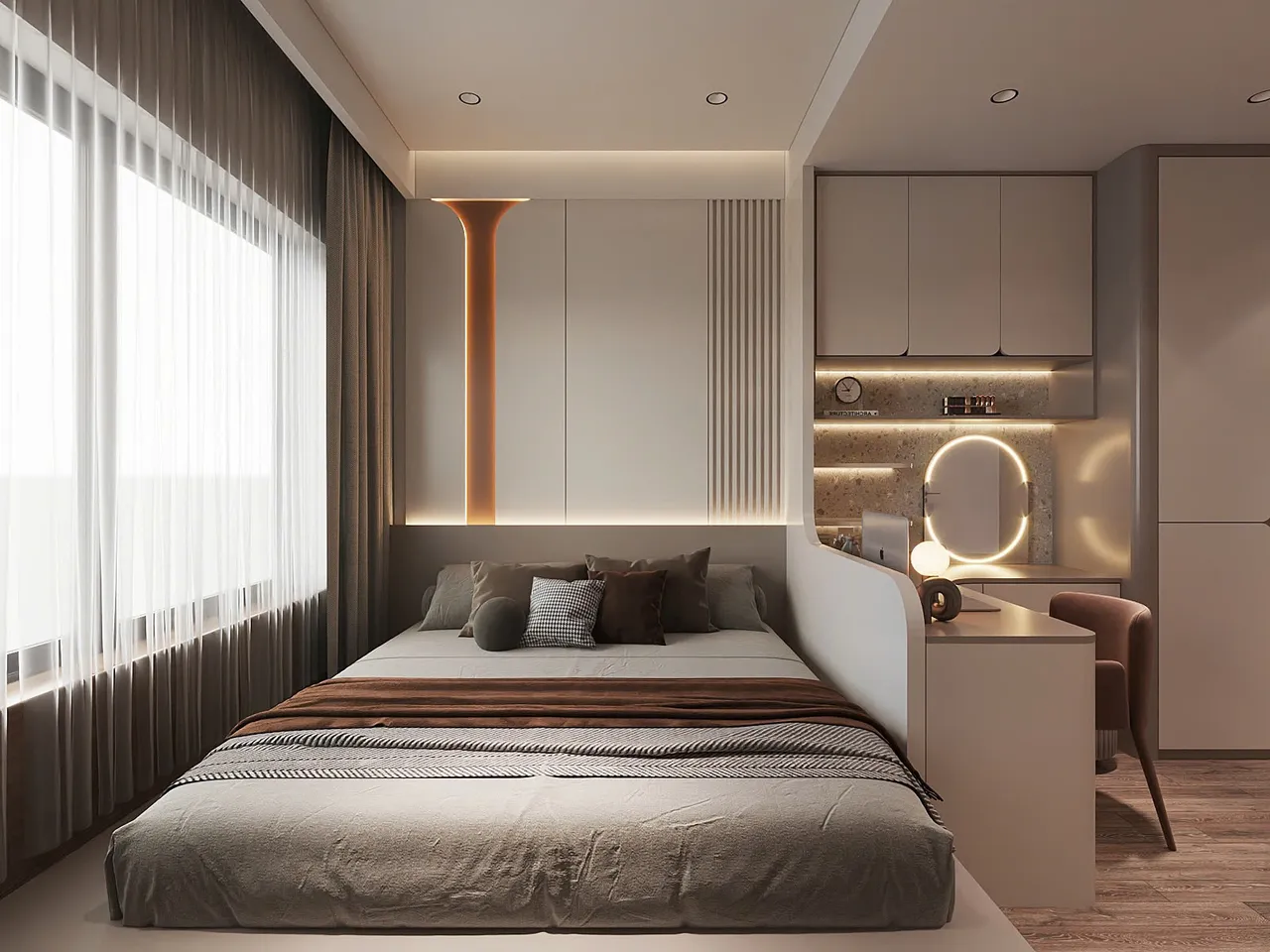 Mẫu nội thất Hiện đại — Hoà Bình Green City — phòng ngủ master, thiết kế 3d