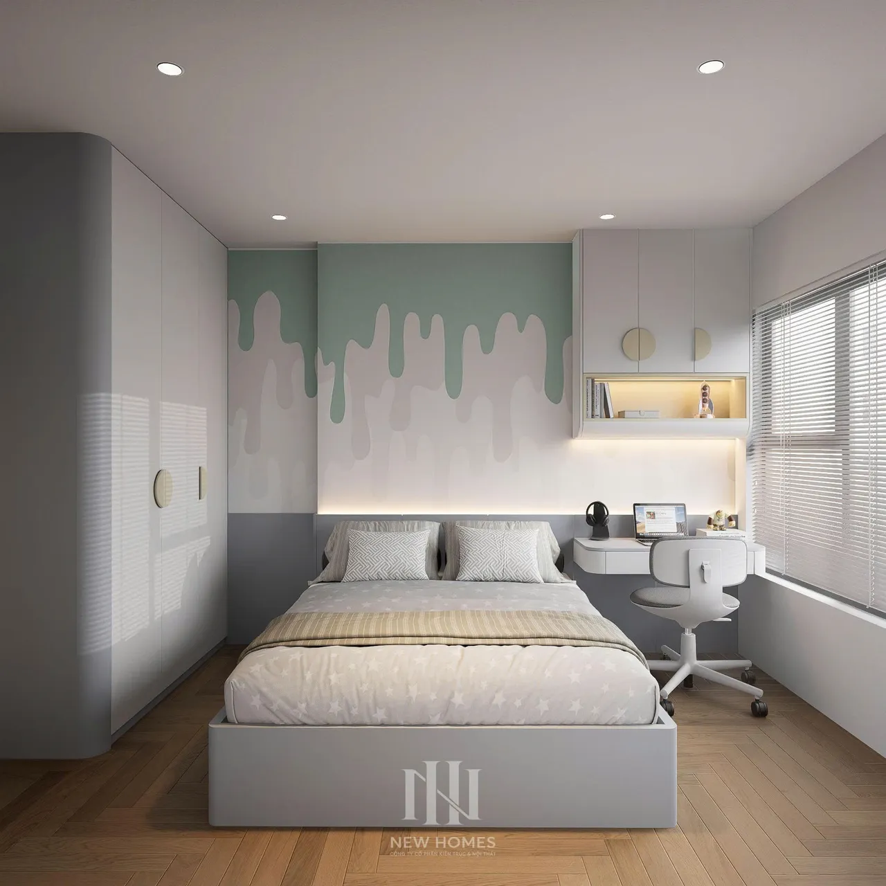 Căn 3PN Hiện đại — Lumi Hà Nội toà S1 — phòng ngủ 3, thiết kế 3d
