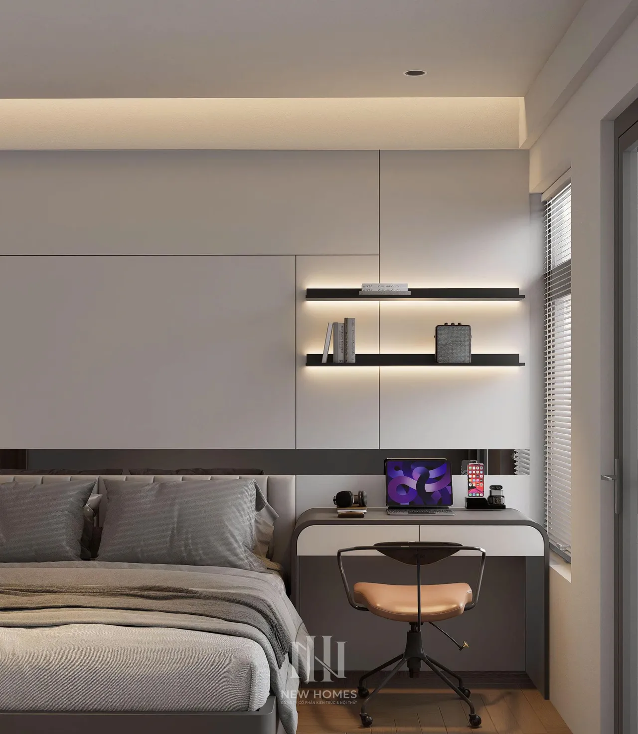 Căn 3PN Hiện đại — Lumi Hà Nội toà S1 — phòng ngủ 2, thiết kế 3d