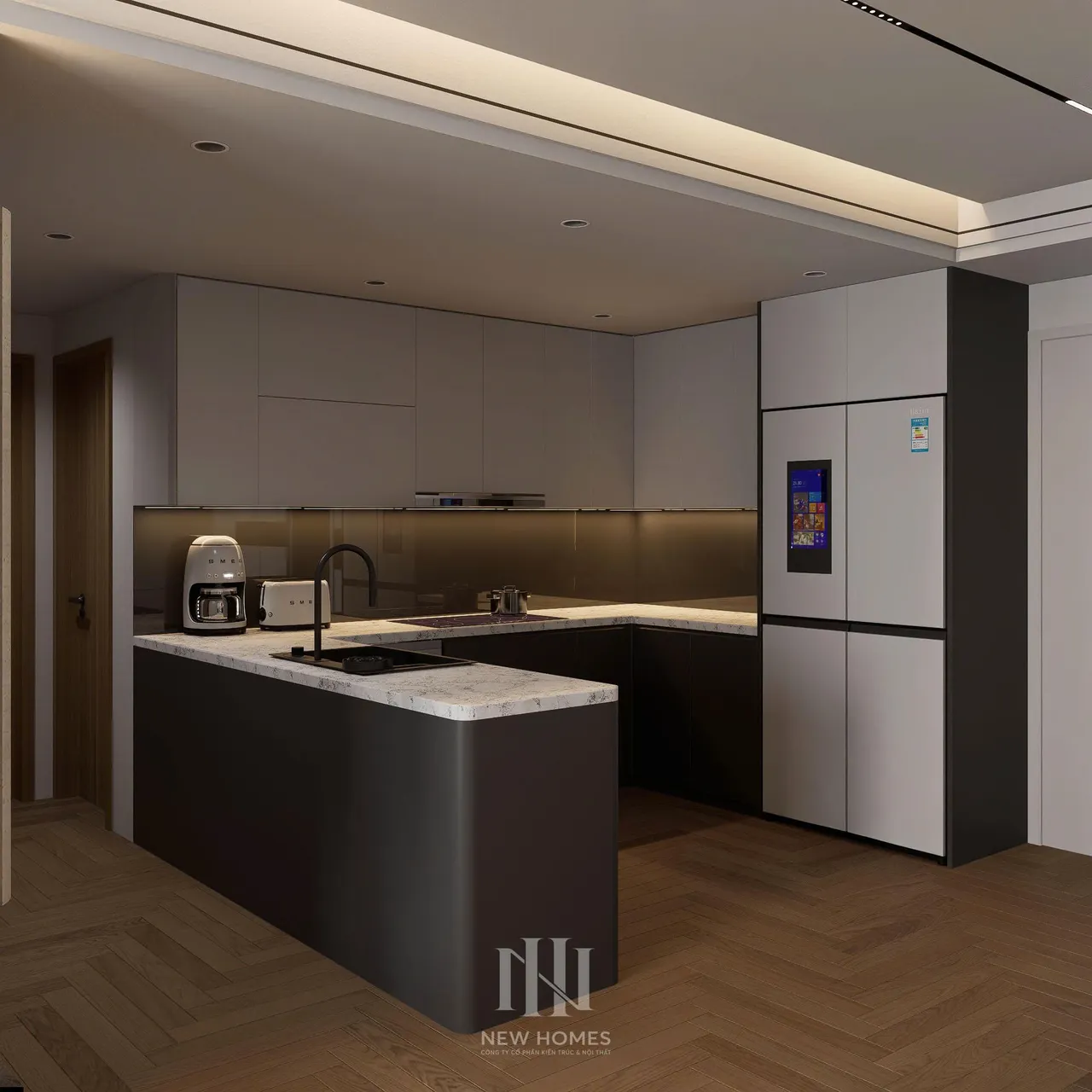 Căn 3PN Hiện đại — Lumi Hà Nội toà S1 — bếp – phòng ăn, thiết kế 3d