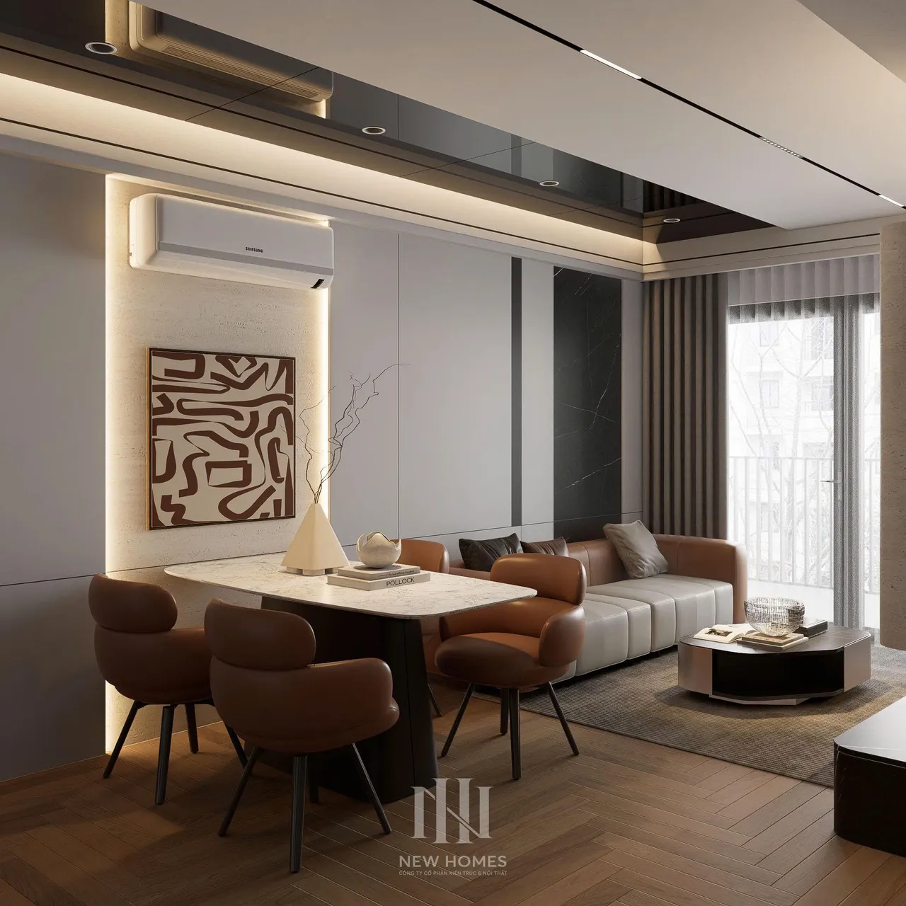 Căn 3PN Hiện đại — Lumi Hà Nội toà S1 — bếp – phòng ăn, thiết kế 3d