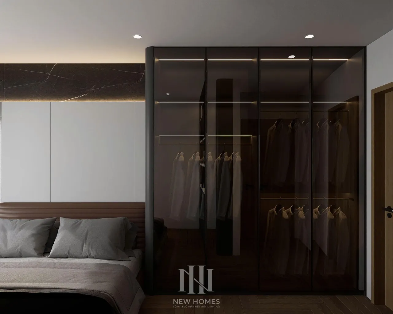 Căn 3PN Hiện đại — Lumi Hà Nội toà S1 — phòng ngủ master, thiết kế 3d