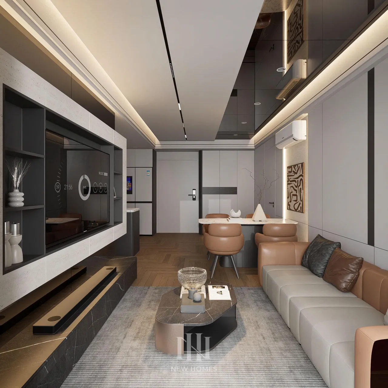 Căn 3PN Hiện đại — Lumi Hà Nội toà S1 — phòng khách, thiết kế 3d