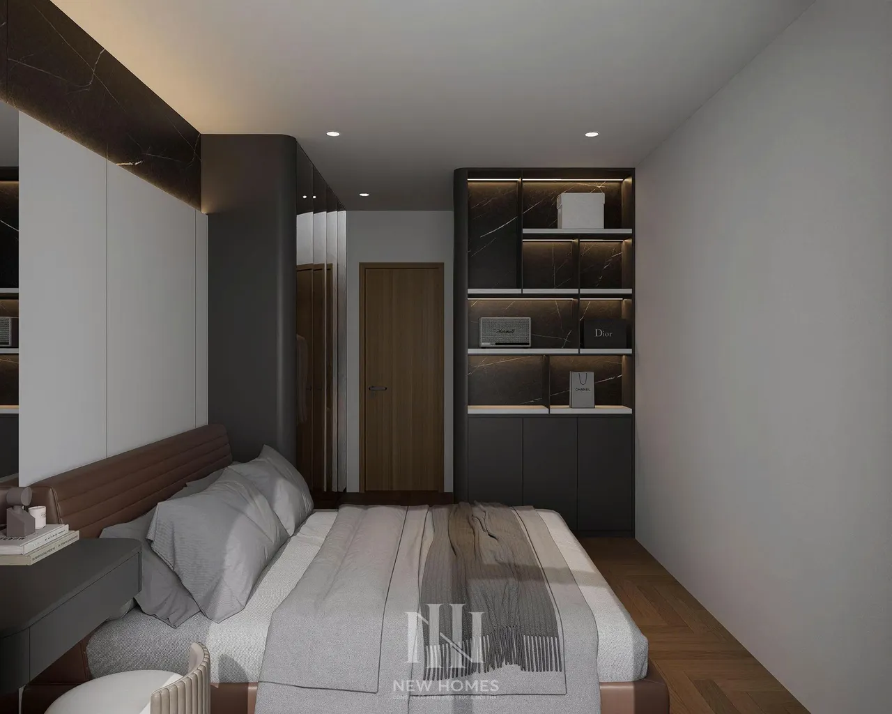 Căn 3PN Hiện đại — Lumi Hà Nội toà S1 — phòng ngủ master, thiết kế 3d