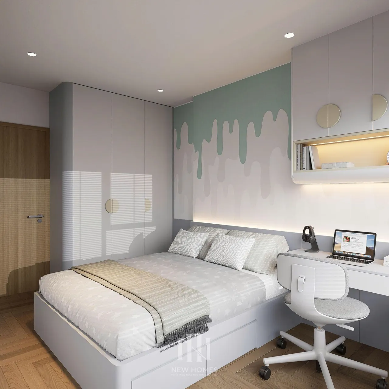 Căn 3PN Hiện đại — Lumi Hà Nội toà S1 — phòng ngủ 3, thiết kế 3d