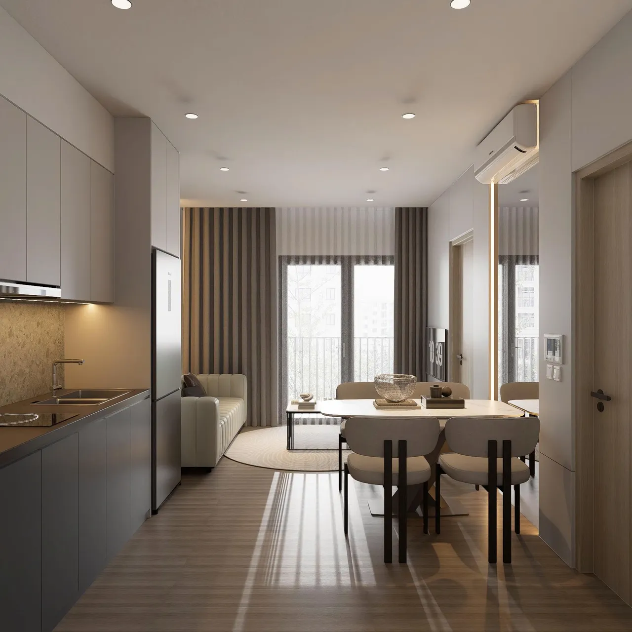 Căn 2PN Hiện đại — Lumi Hà Nội toà S5 — bếp – phòng ăn, thiết kế 3d