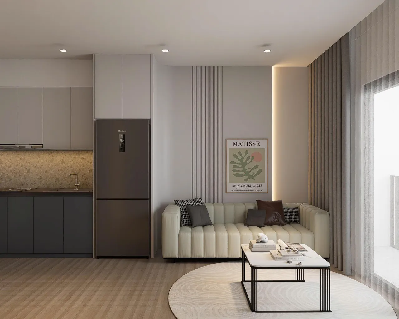 Căn 2PN Hiện đại — Lumi Hà Nội toà S5 — phòng khách, thiết kế 3d